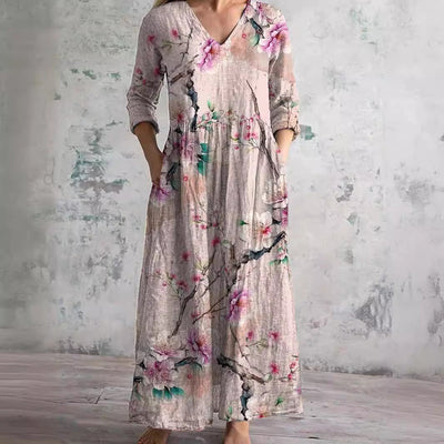 Dearyn | Summer Dress with V-Neck and Floral Pattern