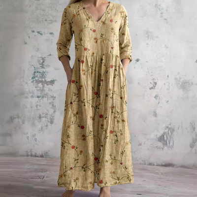 Dearyn | Summer Dress with V-Neck and Floral Pattern