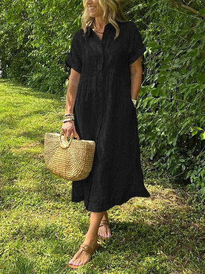 Sabreen | Striped Long V-Neck Dress
